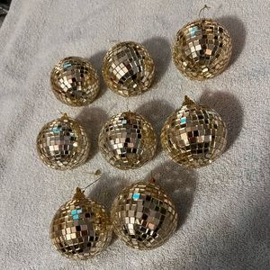 SET OF 8 GOLD GLASS TILE MIRROR BALL ORNAMENTS